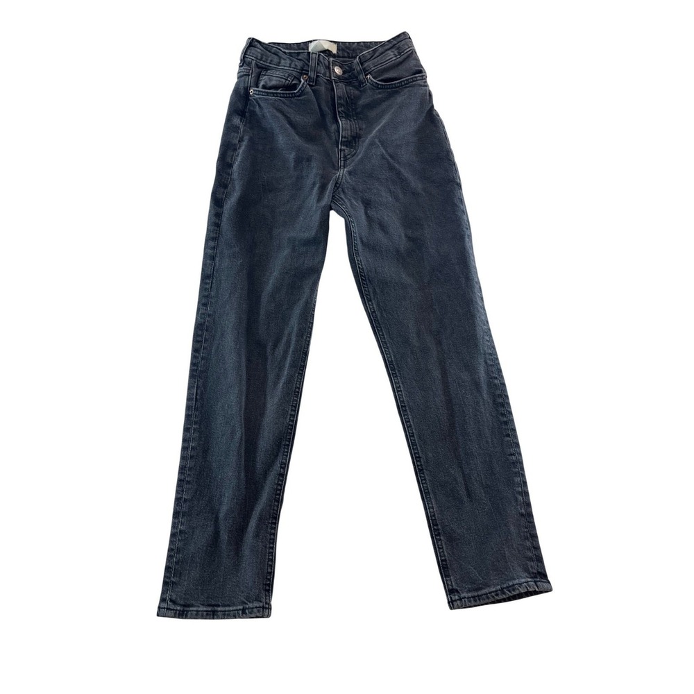 HM Womens High Waist Mom Jeans Washed Black Denim Size 4‎ Tapered Leg Retro 90s